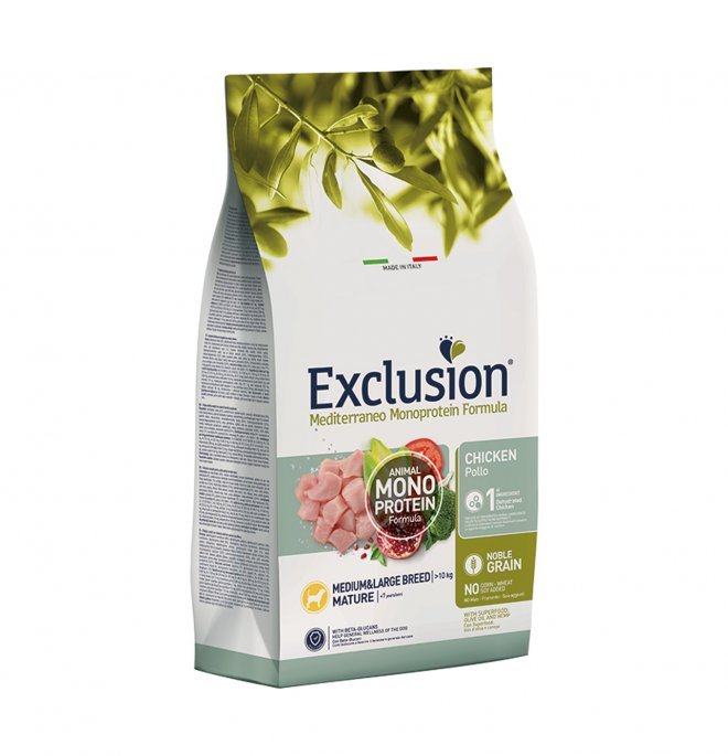 Exclusion - Exclusion Mediterraneo Cibo Per Cani Maturi Gusto Pollo 12Kg - Animalmania Store