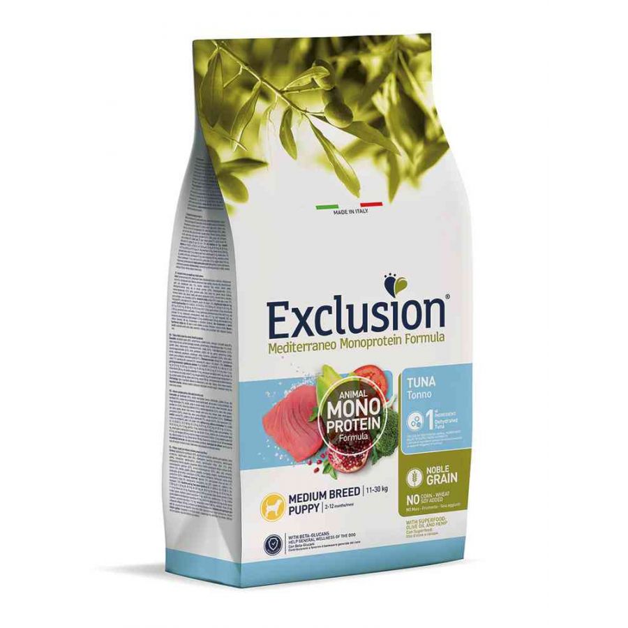 Exclusion - Exclusion Mediterraneo Cibo Per Cani Puppy Taglia Media Gusto Tonno 12Kg - Animalmania Store