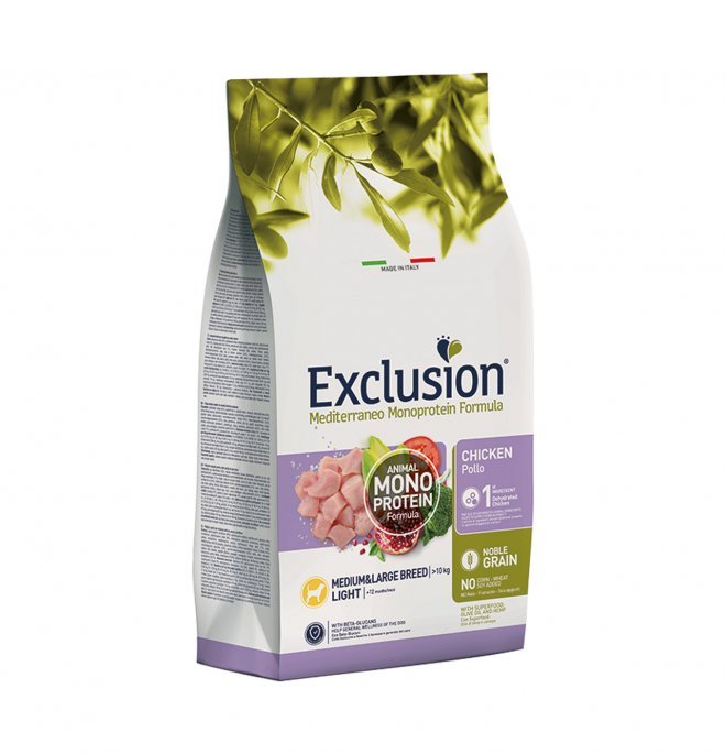 Exclusion - Exclusion Mediterraneo Light Cibo Per Cani Adulti Gusto Pollo 3Kg - Animalmania Store