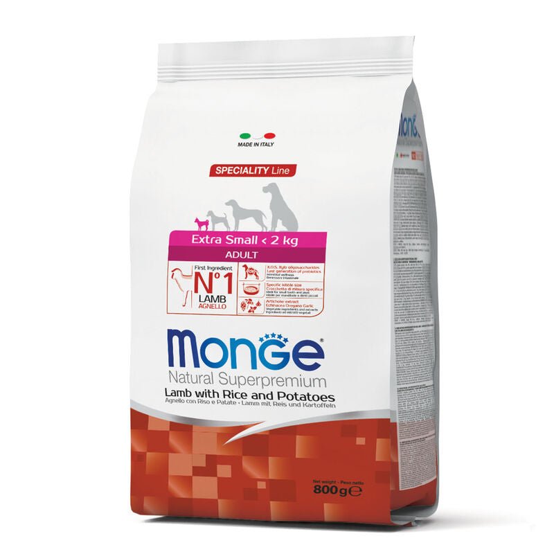 Monge - Monge Natural Superpremium Cane Adult Extra Small Agnello, Riso & Patate - Animalmania Store