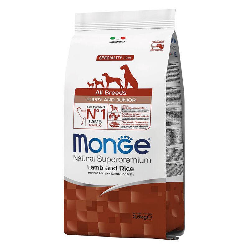 Monge - Monge Natural Superpremium Cane Puppy E Junior Agnello & Riso 12 Kg - Animalmania Store