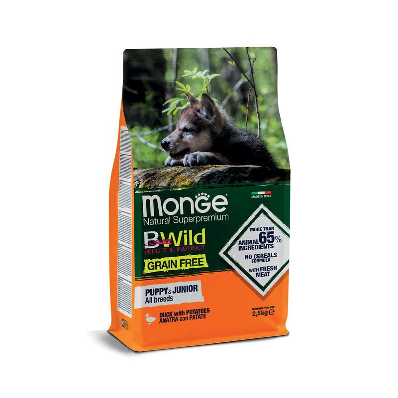 Monge - Monge Natural Superpremium Bwild Grain Free Cane Puppy Anatra E Patate 2.5Kg - Animalmania Store