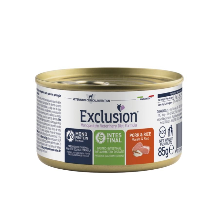 Exclusion - Exclusion Intestinal Cibo Per Gatti Gusto Maiale E Riso 85Gr - Animalmania Store