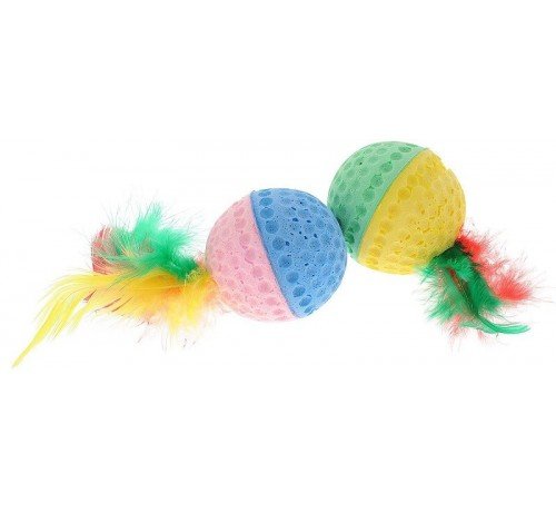 Camon - Camon Palline In Spugna Con Piume In Vari Colori Per Gatti - Animalmania Store