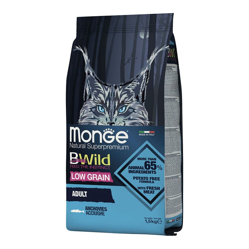 Monge - Monge Natural Superpremium Bwild Low Grain Gatto Adult Acciughe 1.5 Kg - Animalmania Store