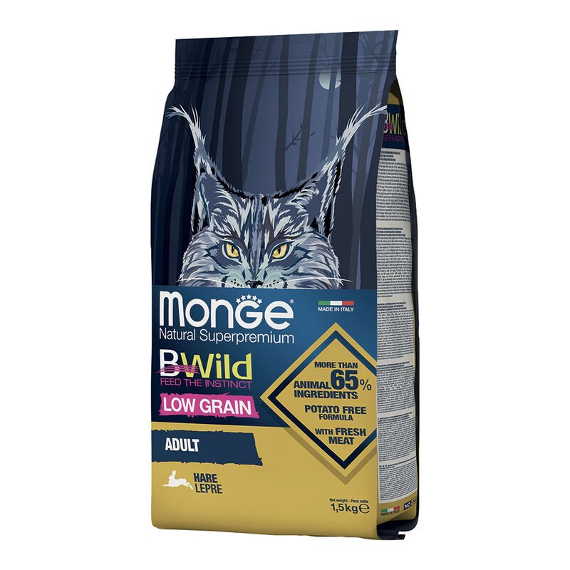 Monge - Monge Natural Superpremium Bwild Low Grain Gatto Adult Lepre 1.5 Kg - Animalmania Store