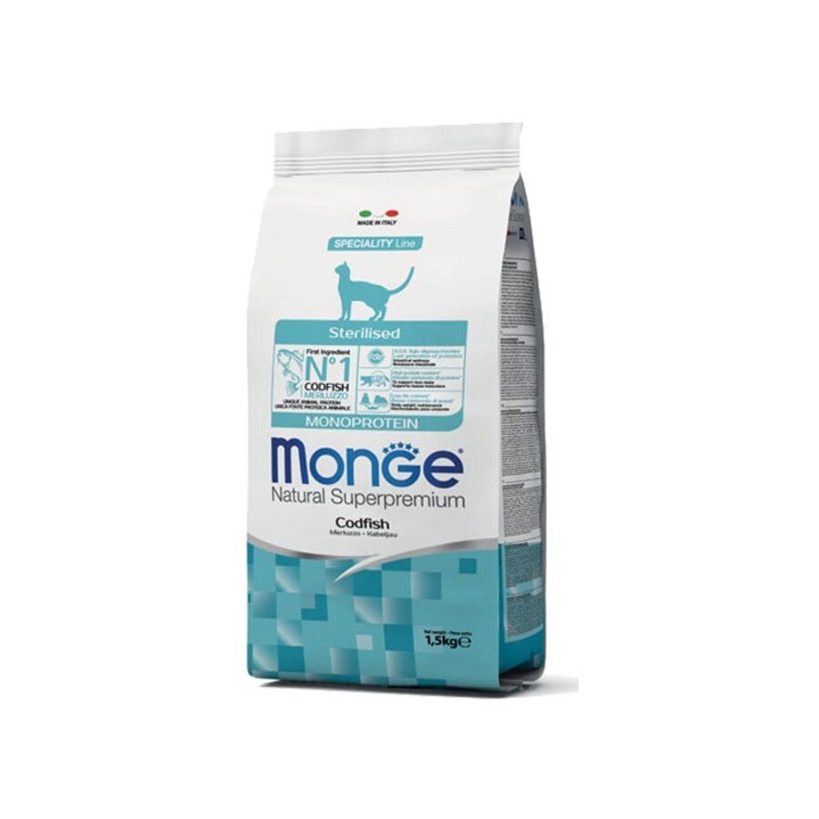 Monge - Monge Cibo Per Gatti Sterilised Monoproteico Merluzzo Croccantini 1.5Kg - Animalmania Store