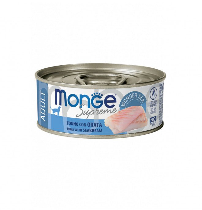 Monge - Monge Supreme Gatto Adult 80Gr In Lattina Tonno E Orata - Animalmania Store