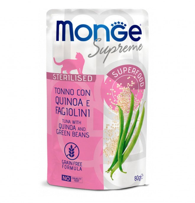 Monge - Monge Supreme Gatto Sterilizzato 80Gr In Busta Tonno, Quinoa E Fagiolini - Animalmania Store