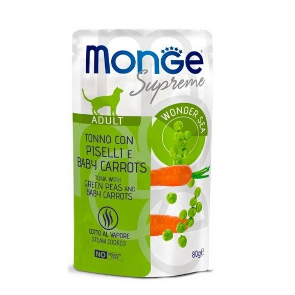 Monge - Monge Supreme Gatto Adult 80Gr In Busta Tonno, Piselli E Carote - Animalmania Store