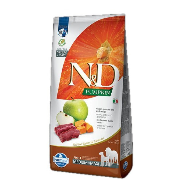 Farmina - N&D Pumpkin Dog Cervo E Mela Adult Medium & Maxi 12Kg - Animalmania Store
