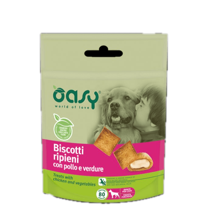 Oasy - Oasy Cane Adulto Snack Biscotti Ripieni 80G - Animalmania Store