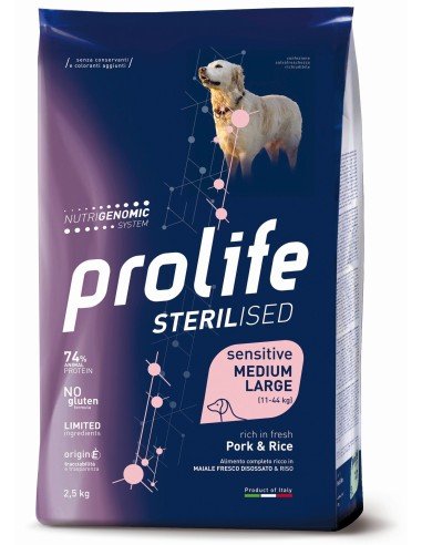 Prolife - Prolife Sterilised Sensitive Medium/Large Maiale E Riso per Cani - Animalmania Store