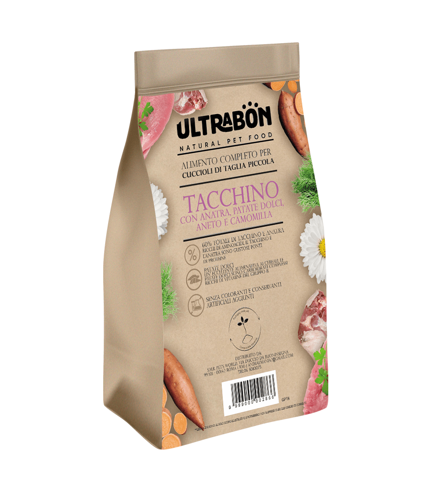 Ultrabon - Ultrabon Cibo Per Cani Puppy Di Taglia Piccola Gusto Tacchino Con Anatra,Patate ,Aneto E Camomilla - Animalmania Store