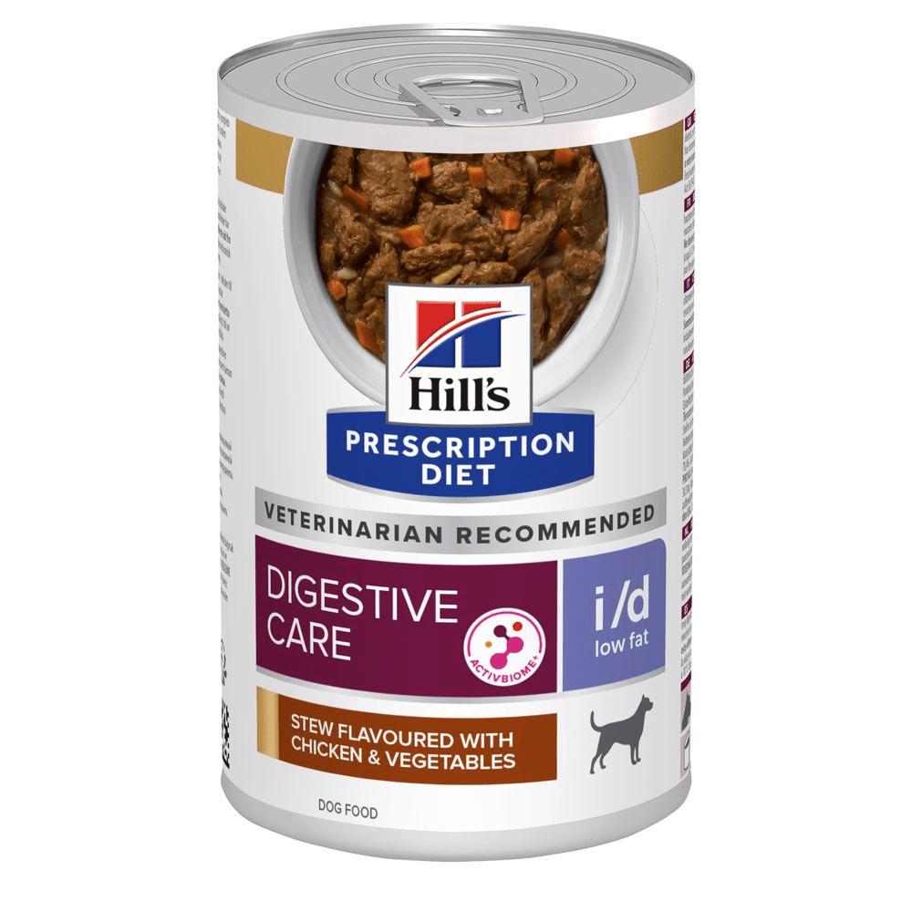 Hill's Science Plan - Hill's PRESCRIPTION DIET i/d Low Fat spezzatino per cani aromatizzato con pollo e verdure Multipack 354gr x 12 - Animalmania Store