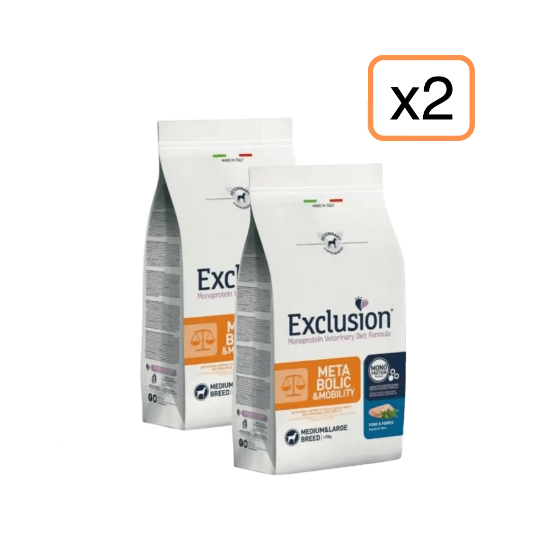 Exclusion - Exclusion Monoprotein Veterinary Diet Metabolic&Mobility Adulto Medium&Large Maiale&Fibre 12Kg X 2 - Animalmania Store