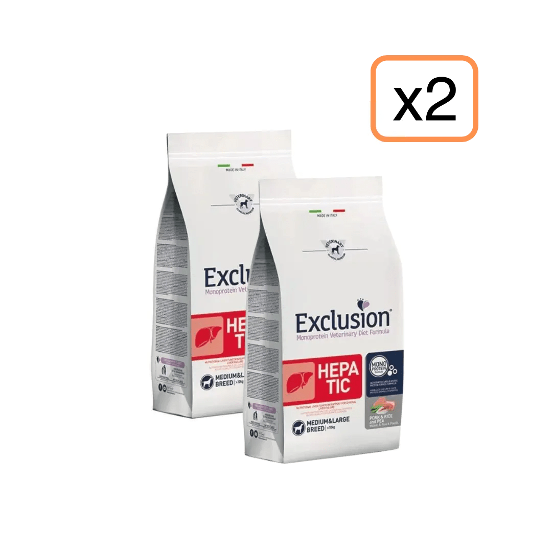 Exclusion - Exclusion Monoprotein Veterinary Diet Hepatic Adulto Medium&Large Maiale, Sorgo&Piselli 12Kg X 2 - Animalmania Store