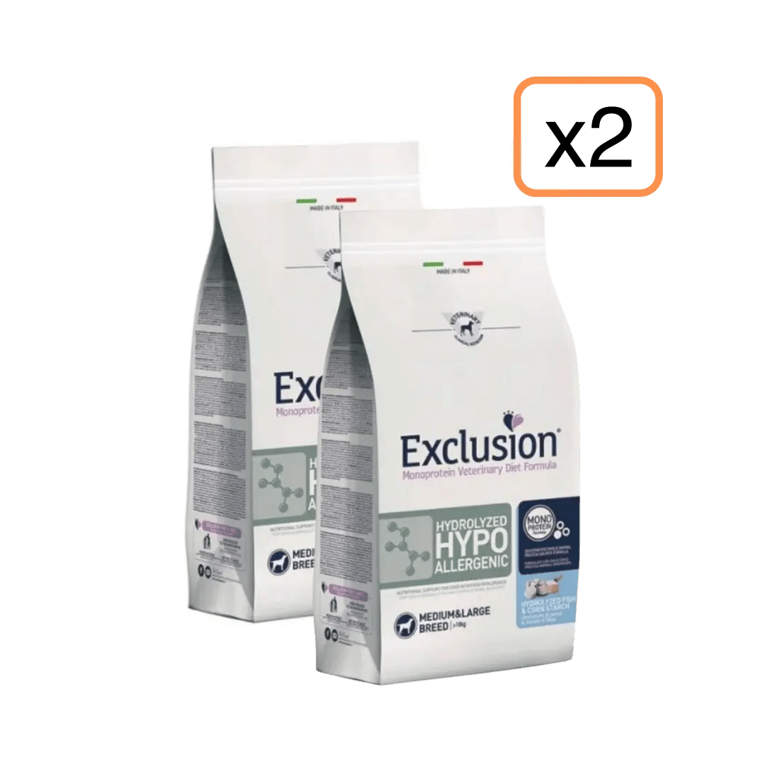 Exclusion - Exclusion Monoprotein Veterinary Diet Hydrolized Hypoallergenic Adulto Medium&Large Pesce&Amido Di Mais 12Kg X 2 - Animalmania Store