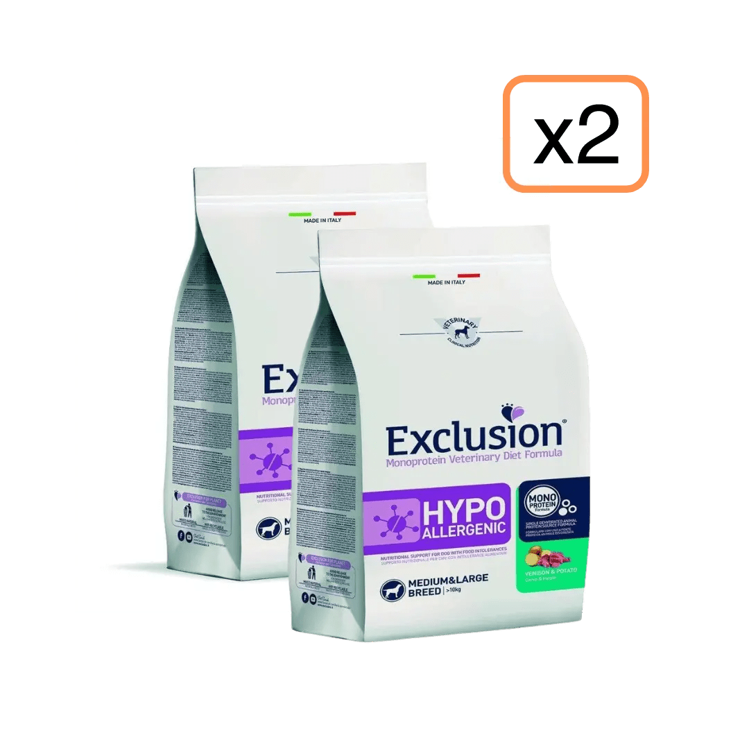 Exclusion - Exclusion Monoprotein Veterinary Diet Hypoallergenic Adulto Medium&Large 12Kg X 2 - Animalmania Store