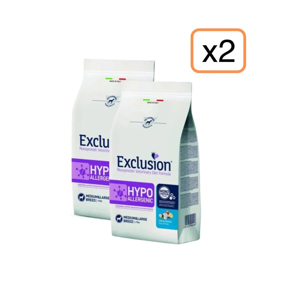 Exclusion - Exclusion Monoprotein Veterinary Diet Hypoallergenic Adulto Medium&Large 12Kg X 2 - Animalmania Store