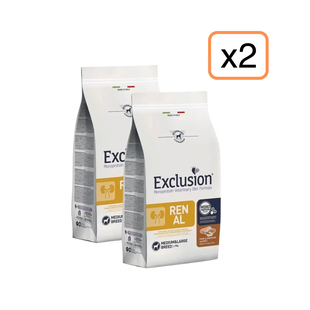 Exclusion - Exclusion Diet Adult Medium Large Breed Renal Maiale, Sorgo E Riso 12Kg X 2 - Animalmania Store