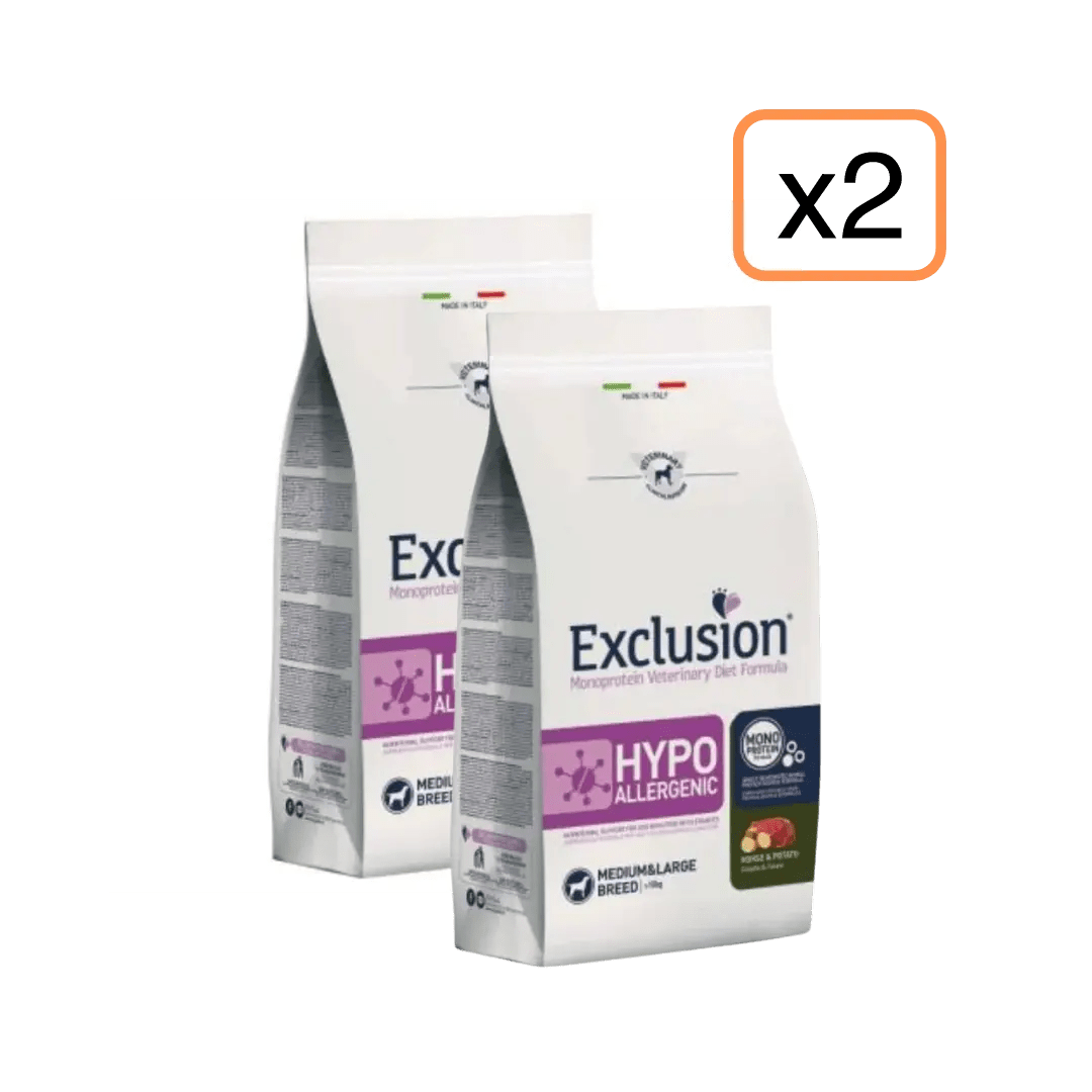 Exclusion - Exclusion Monoprotein Veterinary Diet Hypoallergenic Adulto Medium&Large 12Kg X 2 - Animalmania Store