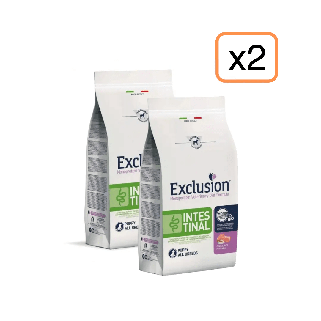 Exclusion - Exclusion Cane Diet Puppy Intestinal Maiale E Riso 12Kg X 2 - Animalmania Store