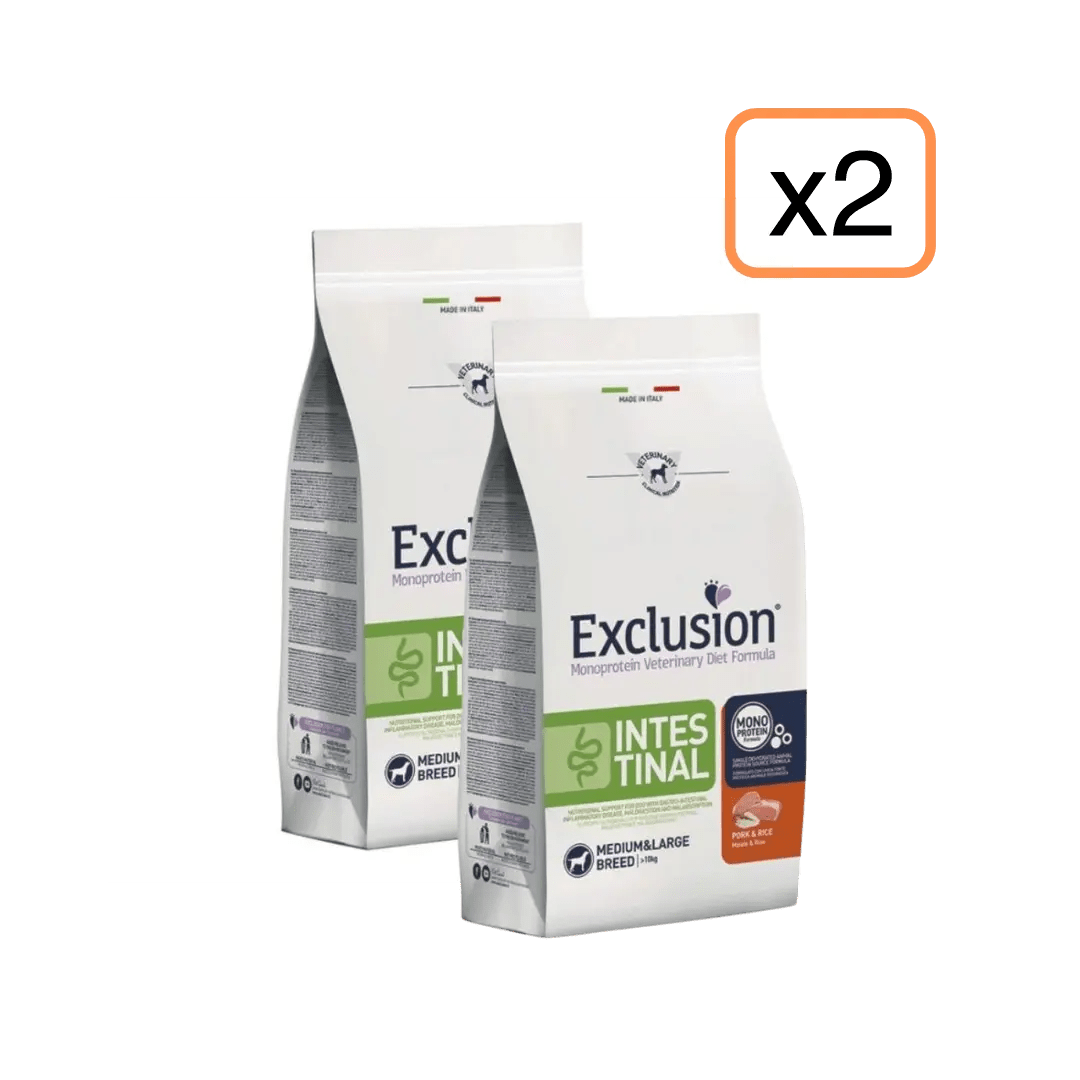 Exclusion - Exclusion Monoprotein Veterinary Diet Intestinal Adulto Medium&Large Maiale&Riso 12Kg X 2 - Animalmania Store