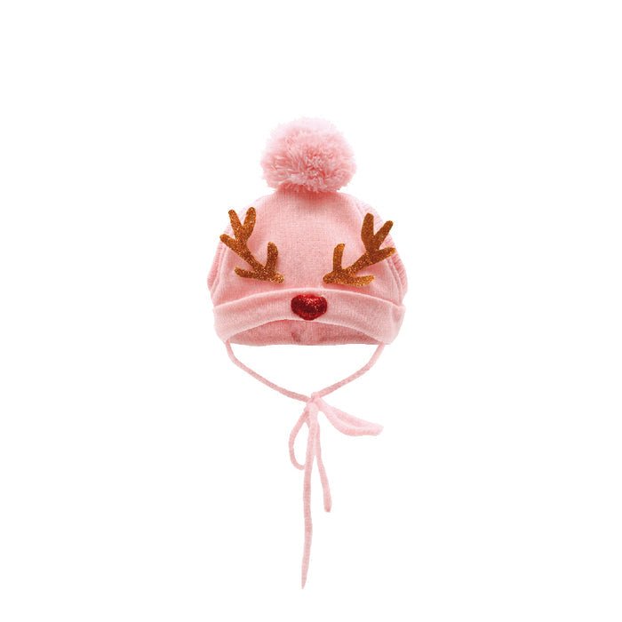 Croci - Cappello Elegante Per Cani E Gatti In Maglia Rasata Con Renna - Rosa Pastello - Animalmania Store