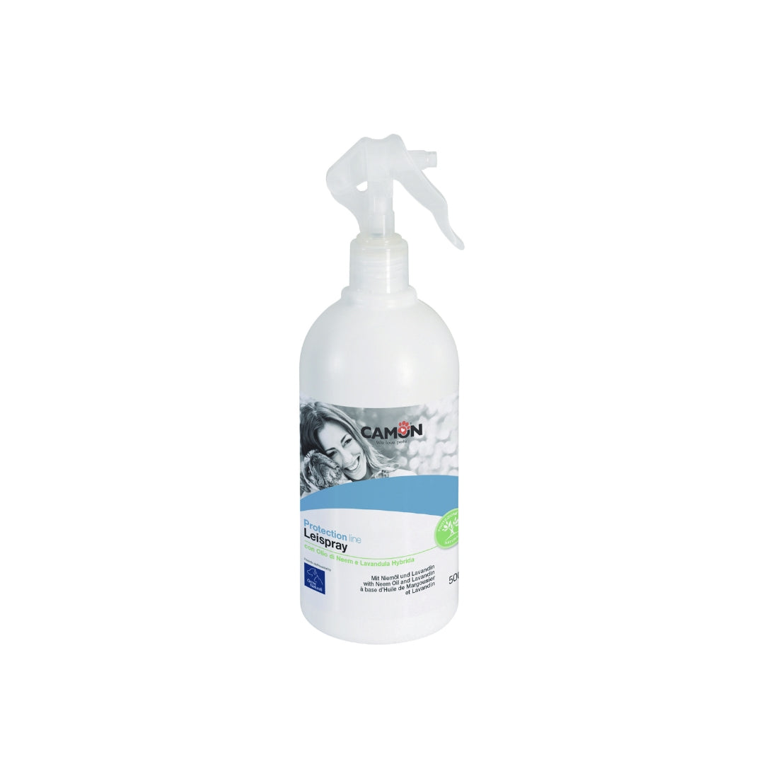 Flacone con erogatore di spray antiparassitario Camon Protection Leispray per cani, formato convenienza da 500ml