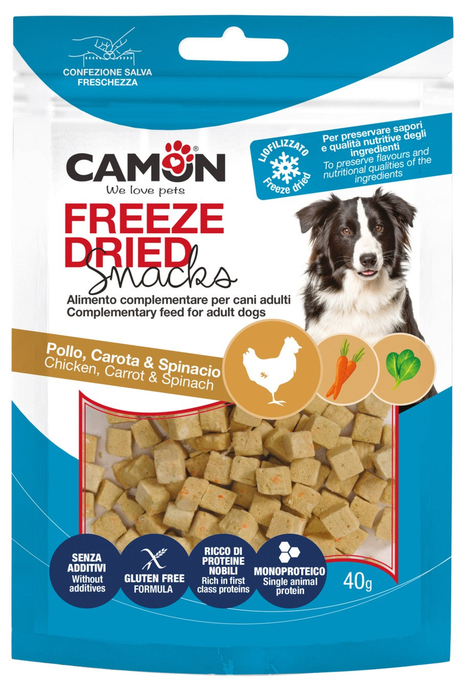 Camon Dadini di pollo liofilizzati con carote e spinaci 40g