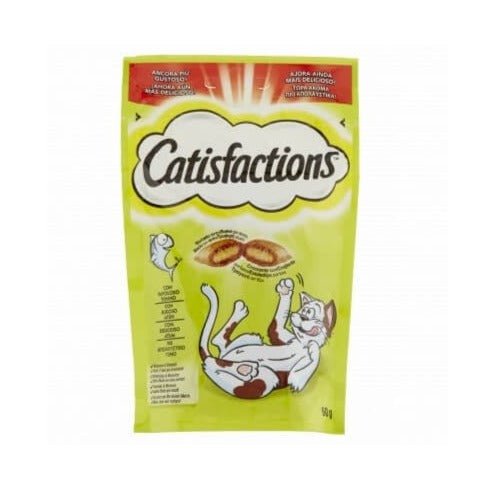 Catisfactions Snack Per Gatti Adulti E Cuccioli | 12 Bustine Da 60g Gusti Assortiti | Multivitaminico E Erba Gatta