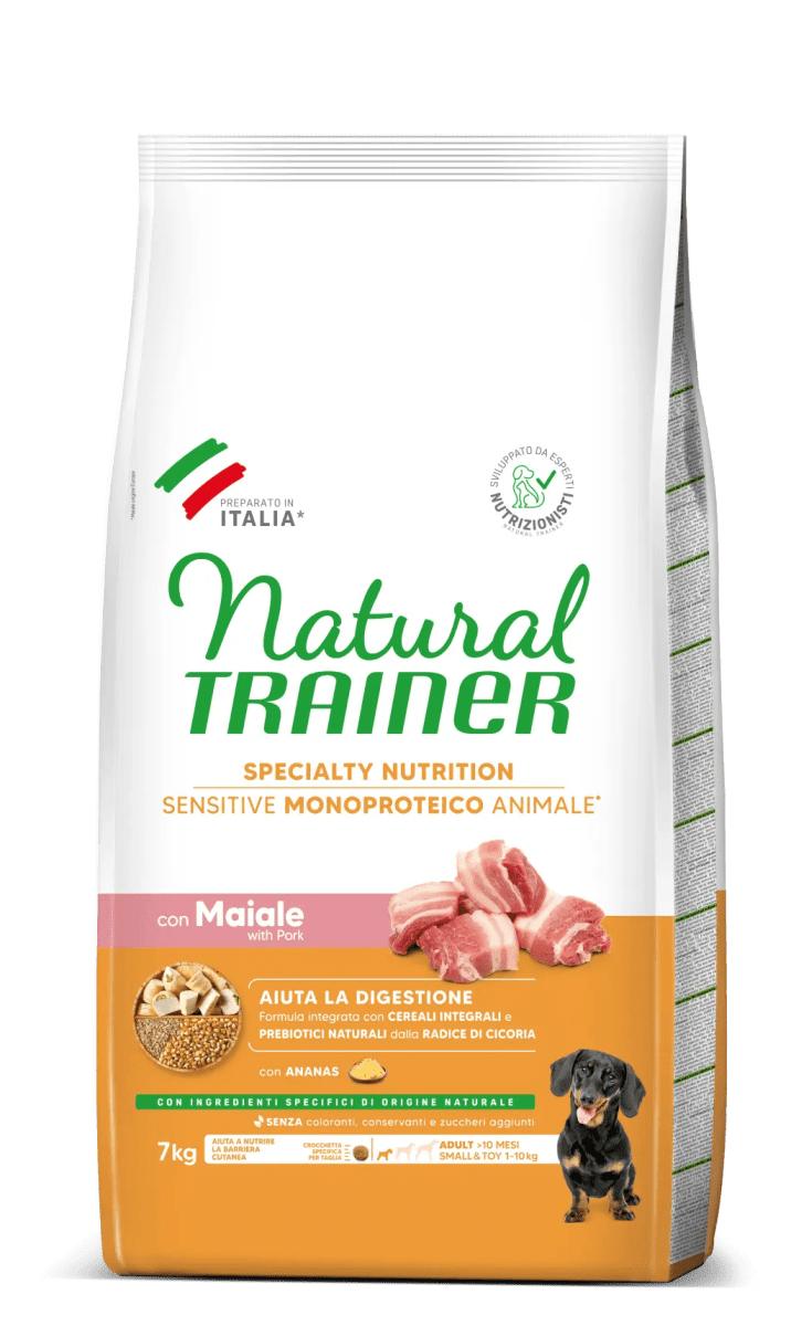 Natural Trainer - Natural Trainer - Sensitive Monoproteico 7Kg Small & Toy Adult Con Maiale - Animalmania Store