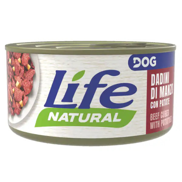 Life Dog umido per cani lattina 90 g gusto Dadini di Manzo e Patate