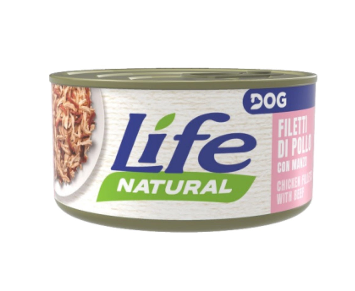 Life Dog umido per cani lattina 90 g gusto Filetti di Pollo e Manzo