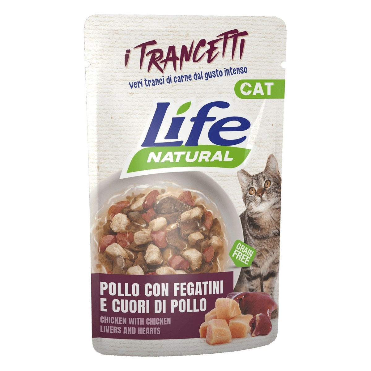 Life Natural I Trancetti Gatto 55 g - Umido in Busta - Pollo con Fegatini e Cuori
