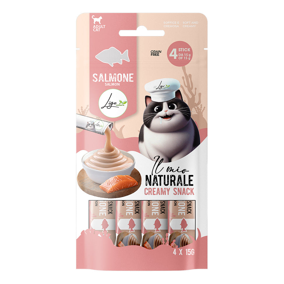 Ligo Nature Il Mio Naturale Creamy Snack Gatto 4x15 g, Salmone