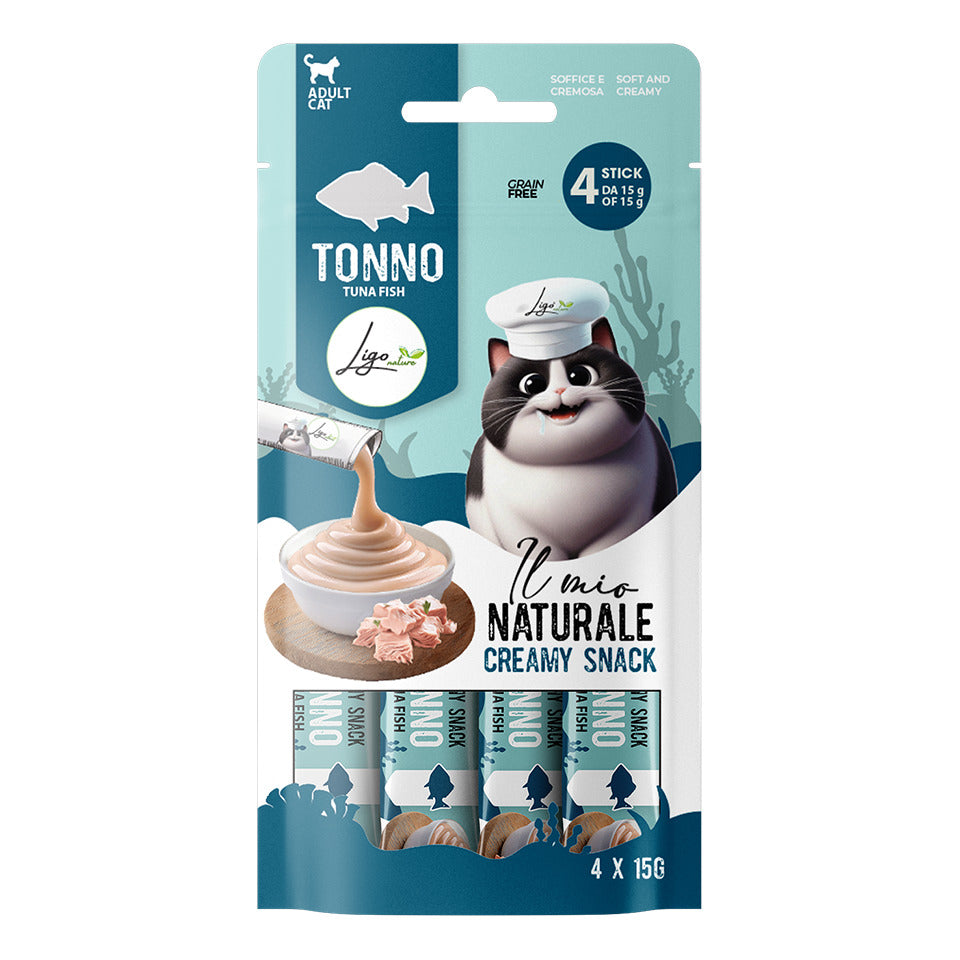 Ligo Nature Il Mio Naturale Creamy Snack Gatto 4x15 g, Tonno