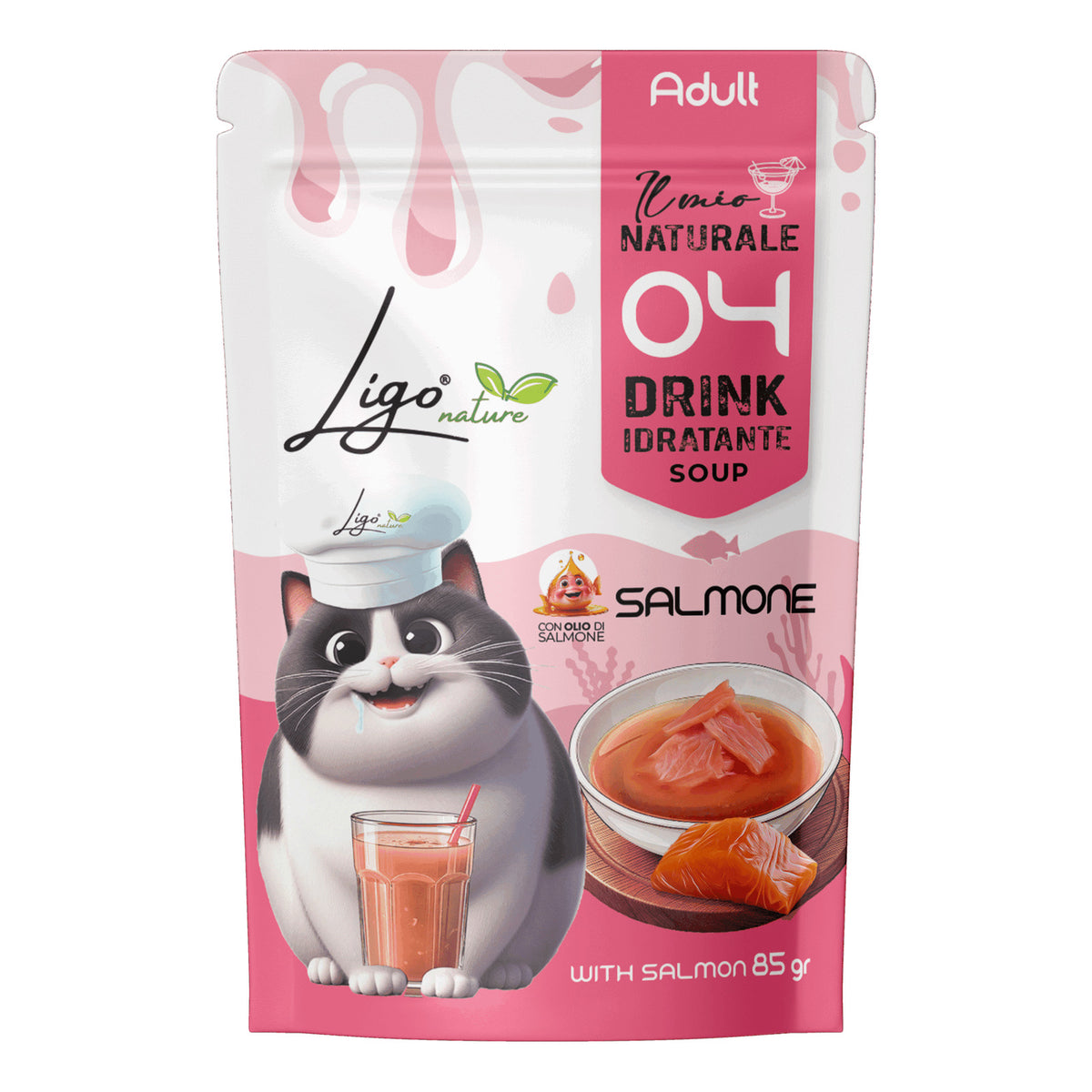 Ligo Nature Drink Idratante Soup Gatto Busta 85 g, Salmone
