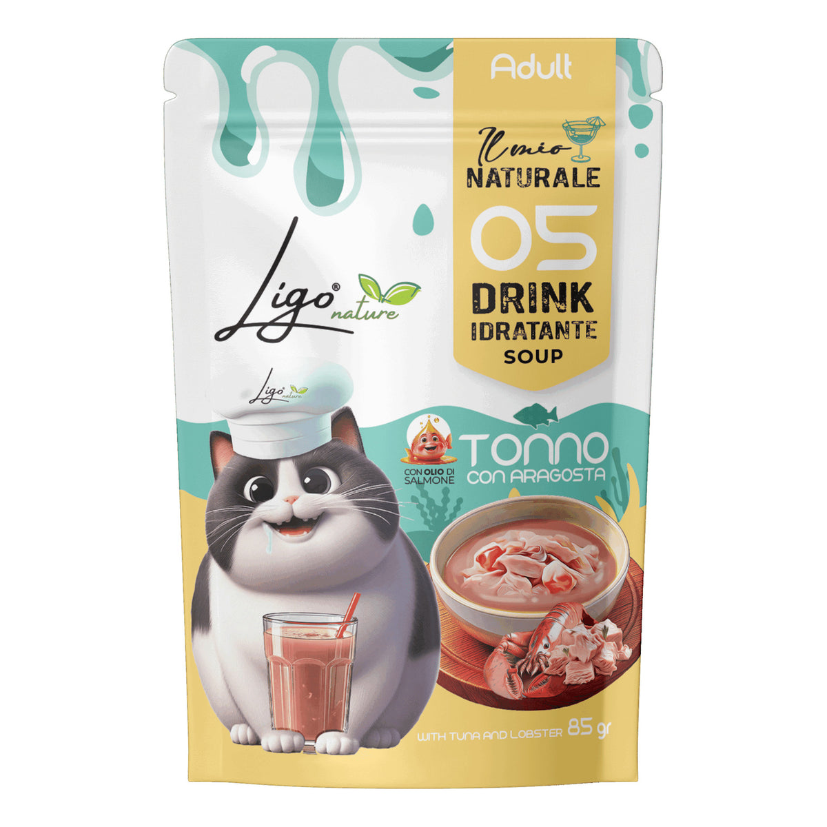 Ligo Nature Drink Idratante Soup Gatto Busta 85 g, Tonno con aragosta