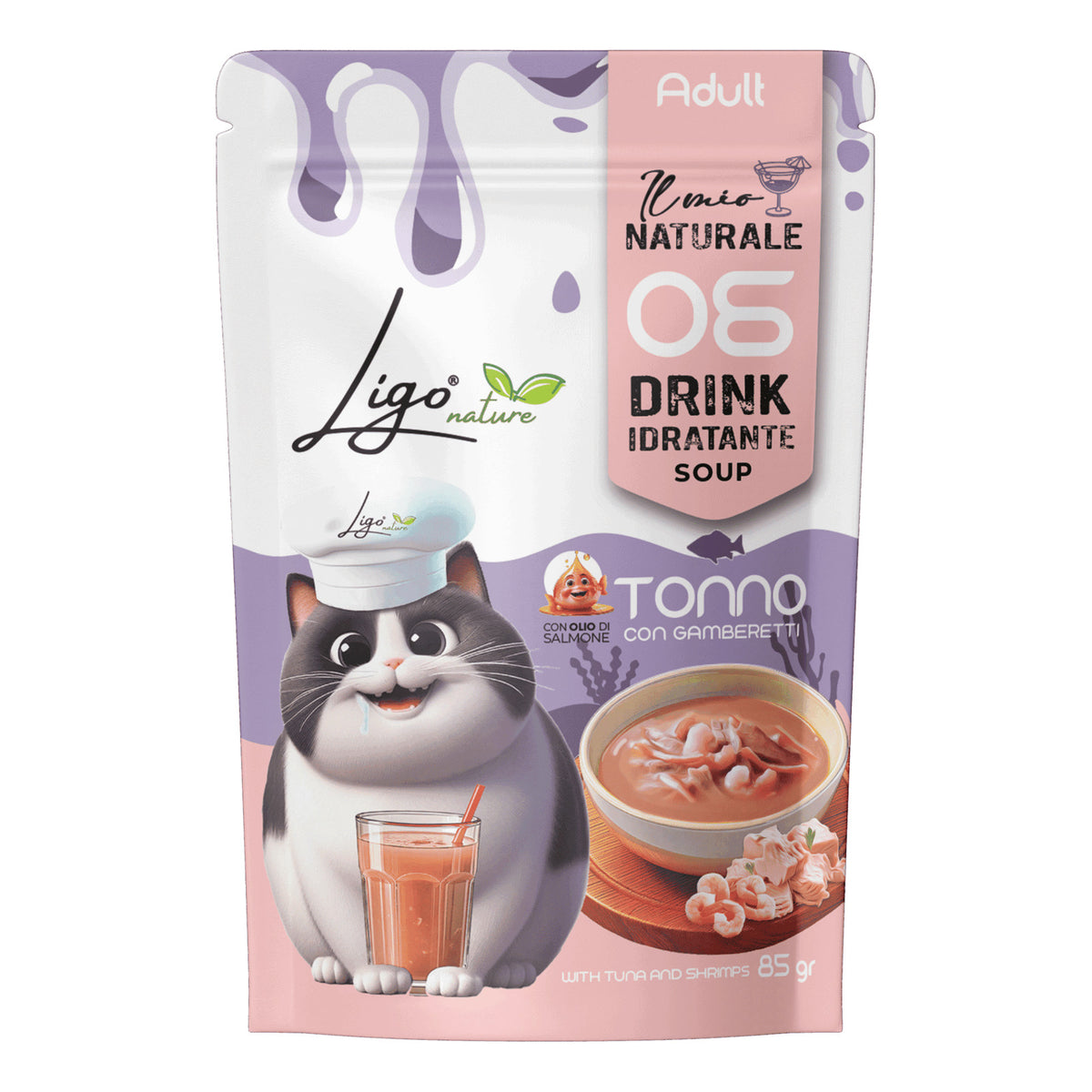 Ligo Nature Drink Idratante Soup Gatto Busta 85 g, Tonno con gamberetti