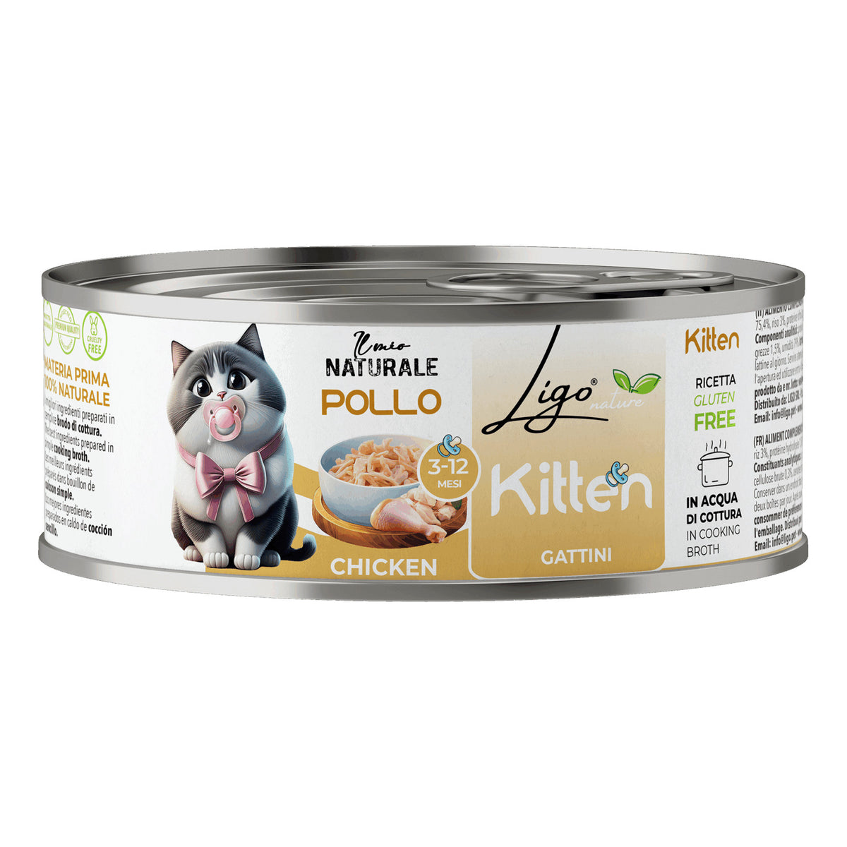 Ligo Nature Il Mio Naturale Lattina 85 g in Acqua di Cottura Umido Gatto, Kitten Pollo