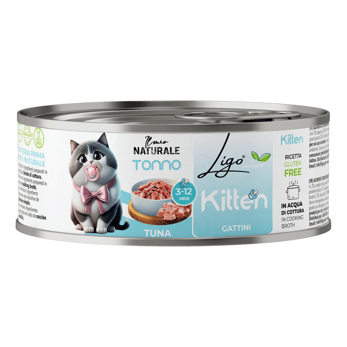 Ligo Nature Il Mio Naturale Lattina 85 g in Acqua di Cottura Umido Gatto, Kitten Tonno