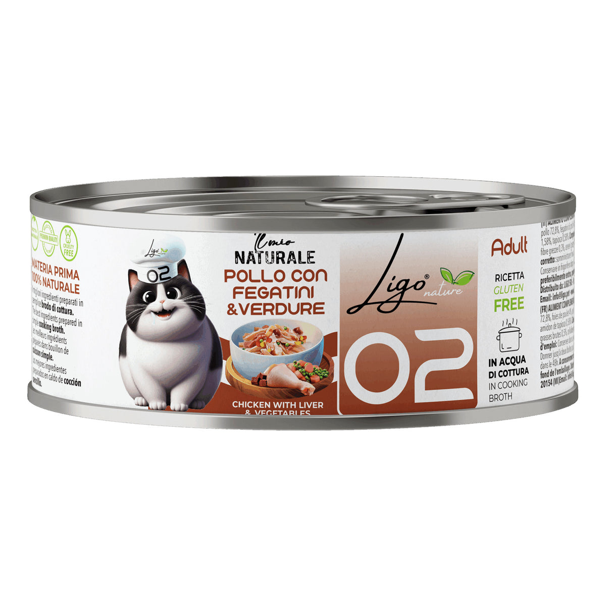 Ligo Nature Il Mio Naturale Lattina 85 g in Acqua di Cottura Umido Gatto, Pollo con fegatini e verdure