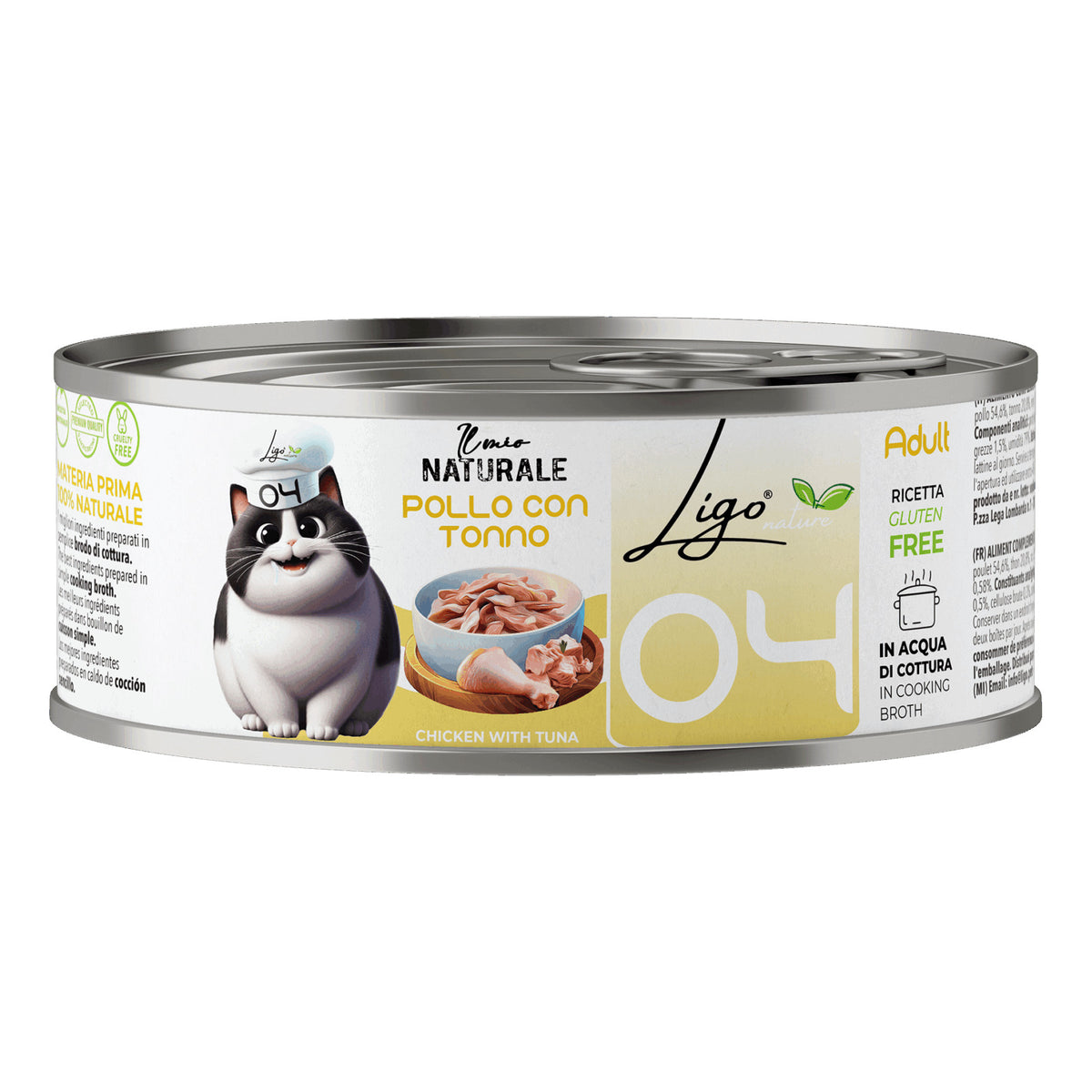 Ligo Nature Il Mio Naturale Lattina 85 g in Acqua di Cottura Umido Gatto, Pollo con tonno