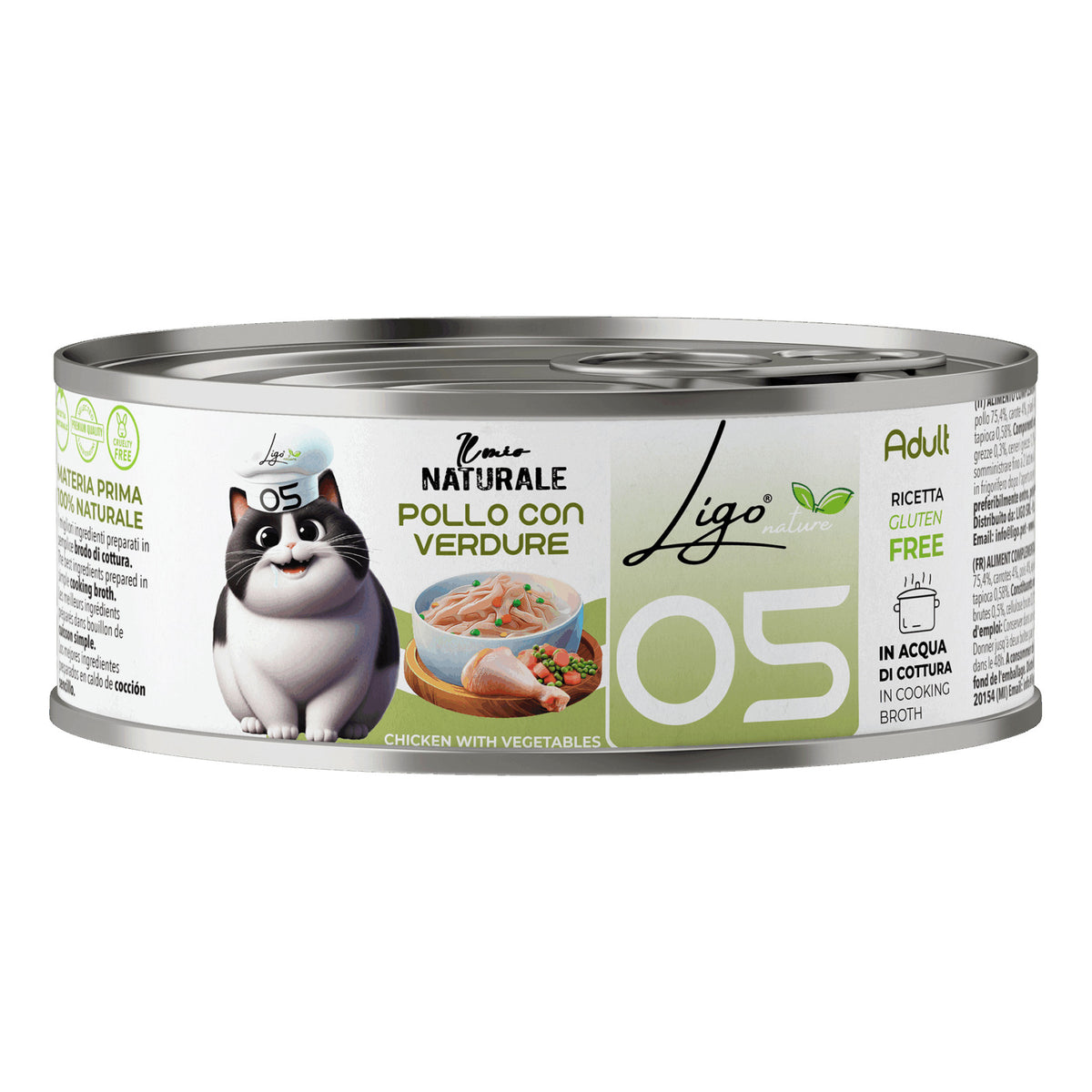 Ligo Nature Il Mio Naturale Lattina 85 g in Acqua di Cottura Umido Gatto, Pollo con verdure