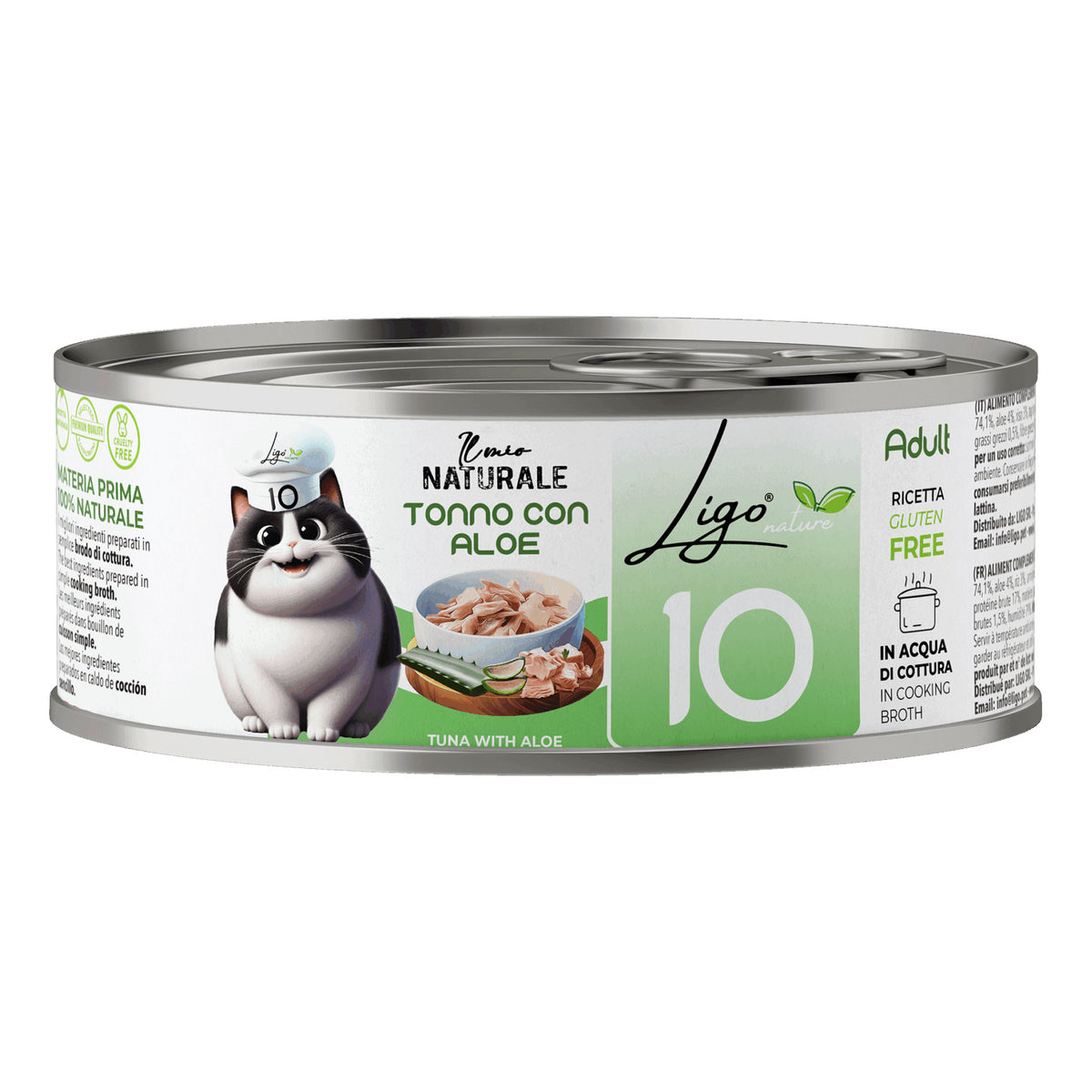 Ligo Nature Il Mio Naturale Lattina 85 g in Acqua di Cottura Umido Gatto, Tonno con aloe