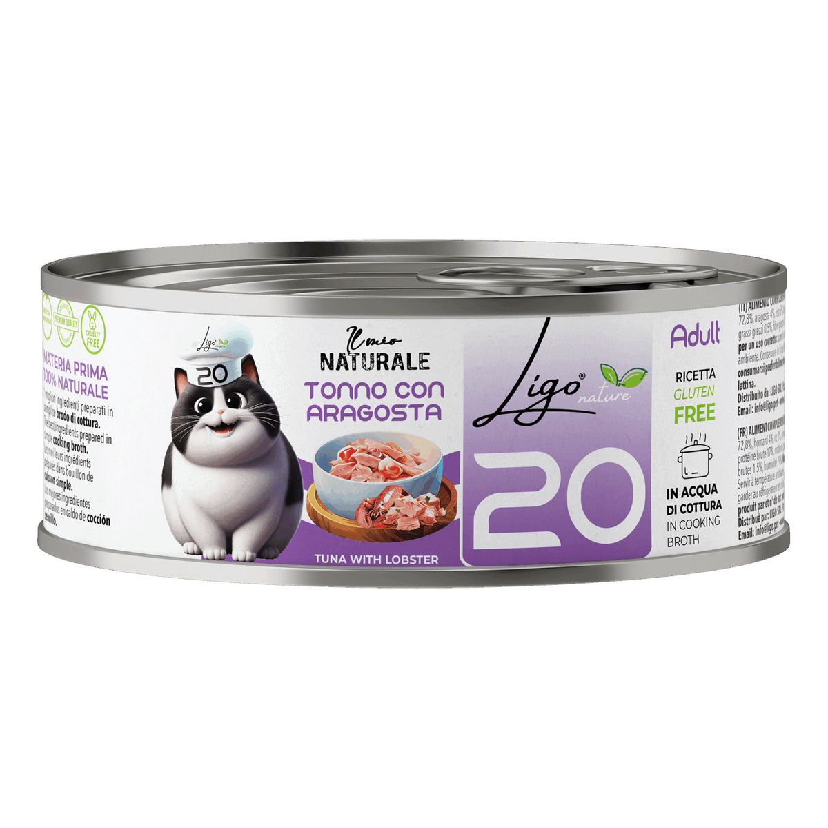 Ligo Nature Il Mio Naturale Lattina 85 g in Acqua di Cottura Umido Gatto, Tonno con aragosta