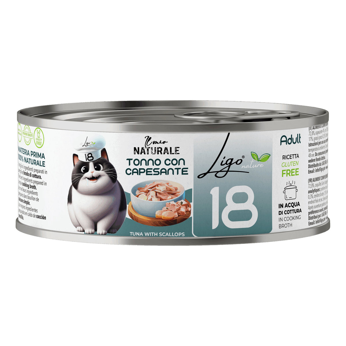Ligo Nature Il Mio Naturale Lattina 85 g in Acqua di Cottura Umido Gatto, Tonno con capesante