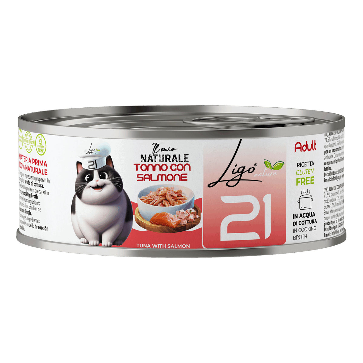 Ligo Nature Il Mio Naturale Lattina 85 g in Acqua di Cottura Umido Gatto, Tonno con salmone